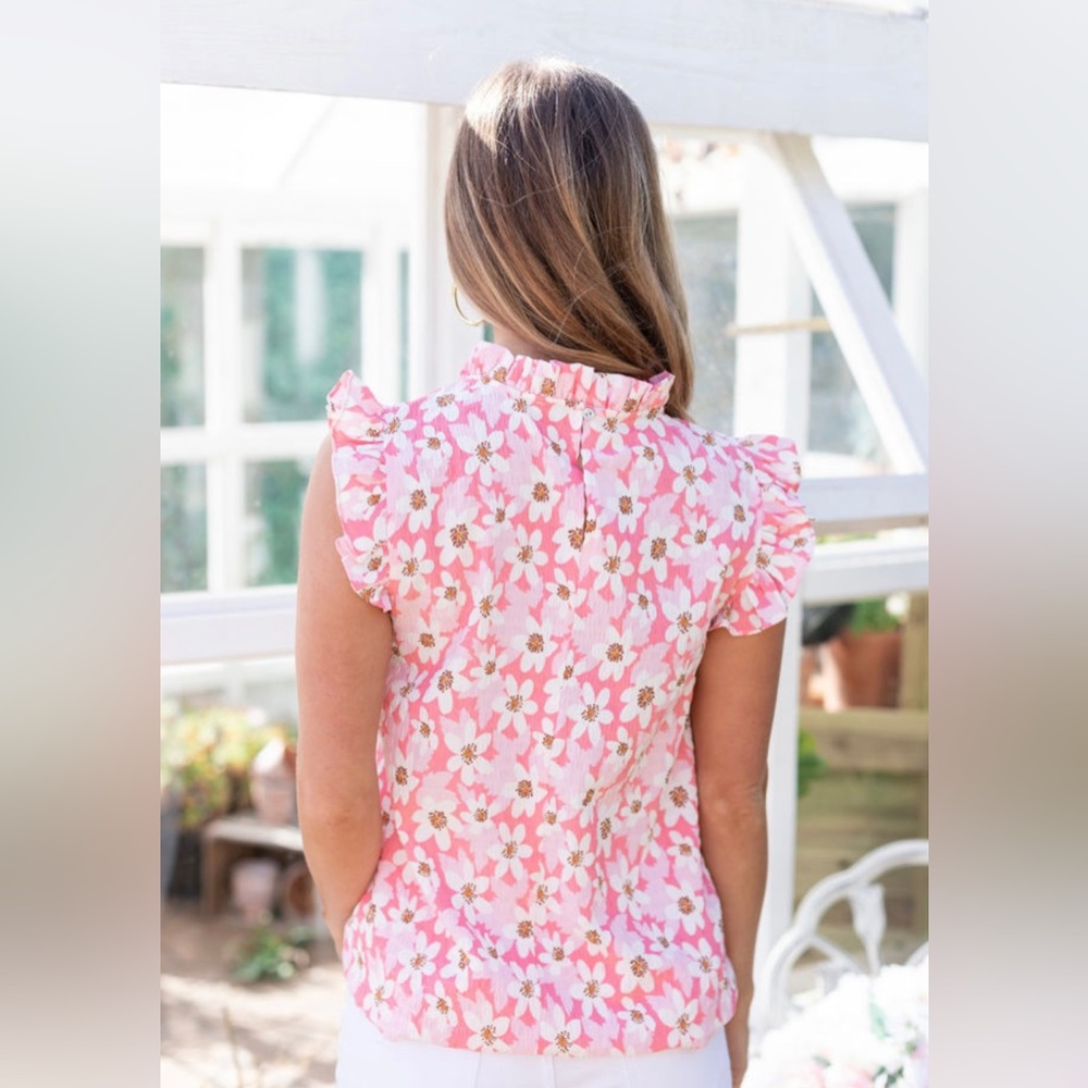 #23 Sweet Floral Print Ruffle Trim Blouse - Picture 4 of 12